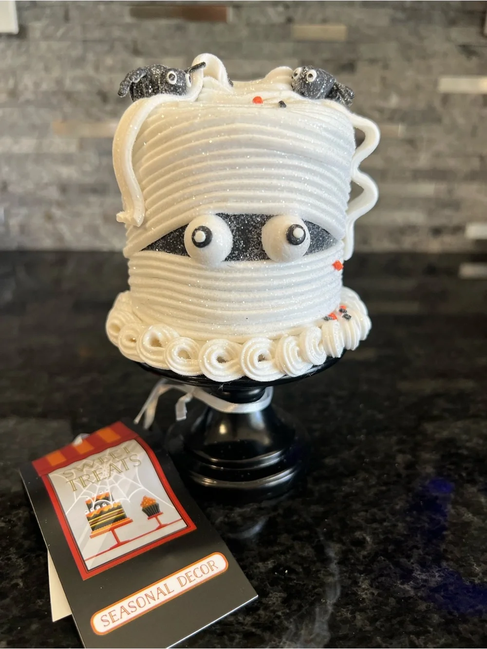 Halloween MUMMY & SPIDERS Faux Cake, 6 inches, Very Realistic & CUTE!!